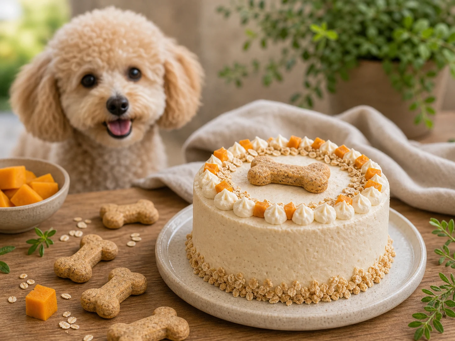 Illustrated dog birthday cake with candles